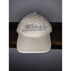 Titleist Light Brown Adjustable Strap Back Golfing Hat White Embroidered Logo